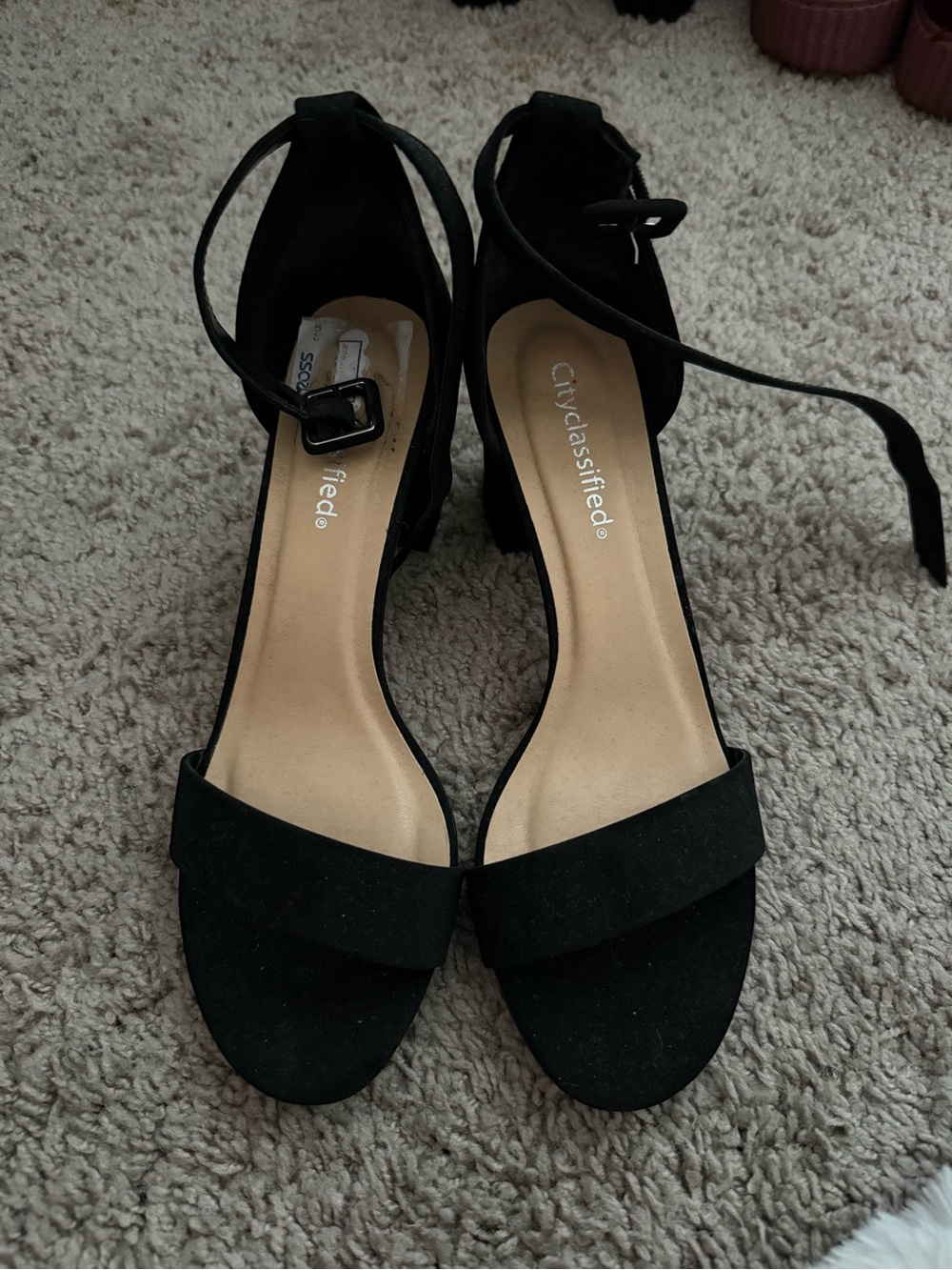 Cityclassified Black Ankle-Strap Block Heels with Open Toe